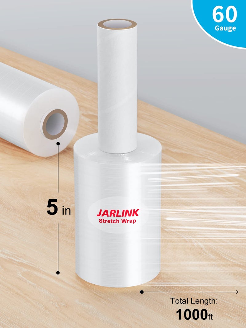 JARLINK 4 Pack Stretch Film, 5"" 1000ft Mini Industrial Strength up to 500% Stretch Shrink Wrap with Handles, Thick Durable Self-Adhering Plastic Wrap for Pallet Wrap, Moving, Packing, 60 Gauge - Image 2